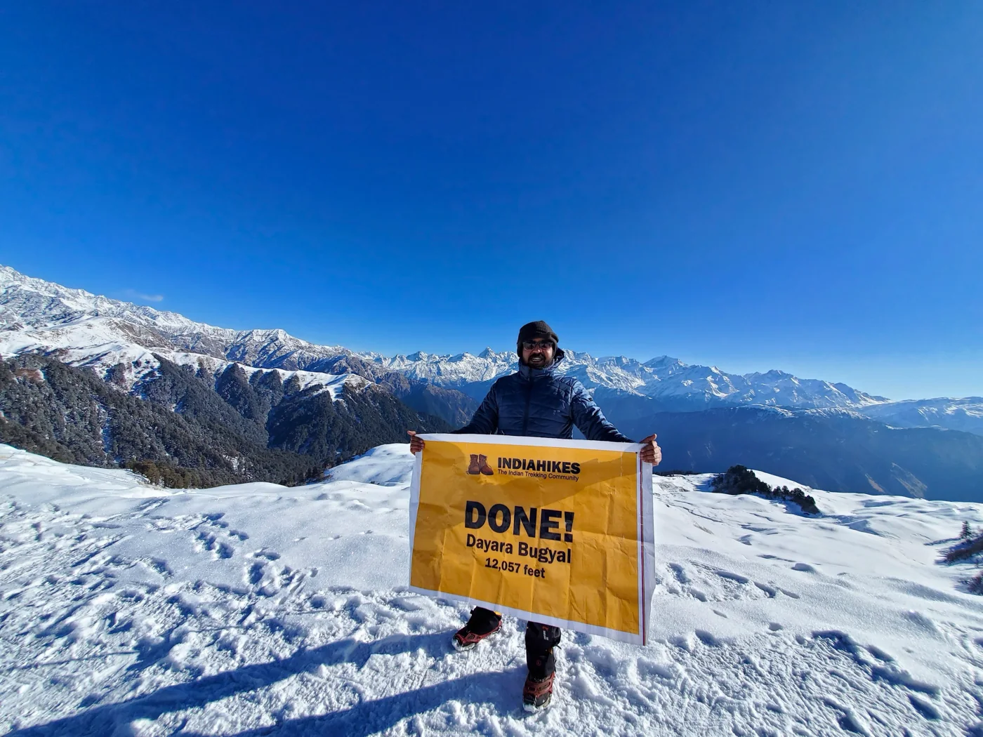 K V Ketan at the summit of Dayara Bugyal