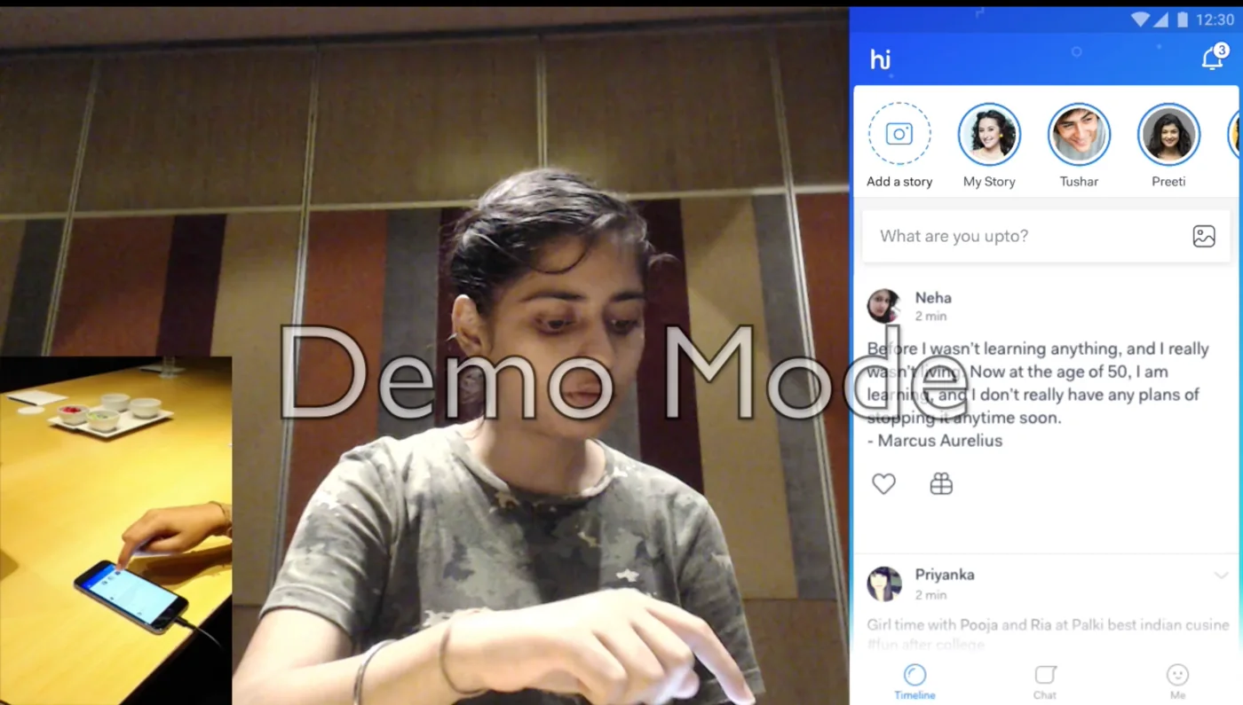 A participant in a Hike Messenger usability research session