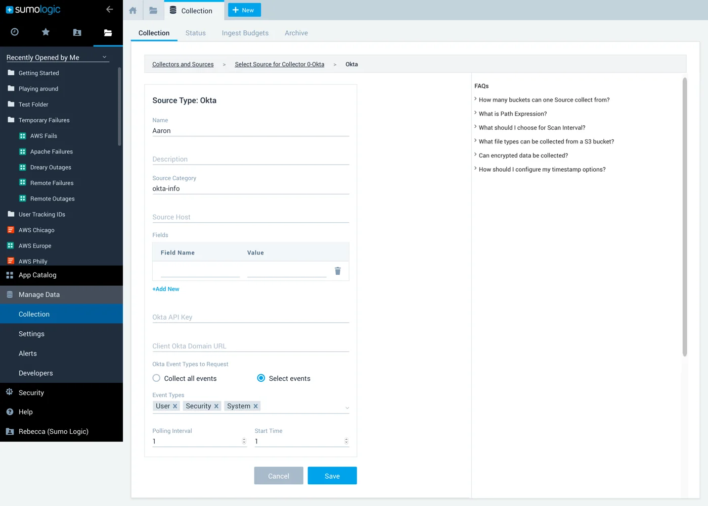 Responsive schema-driven Sumo Logic configuration forms